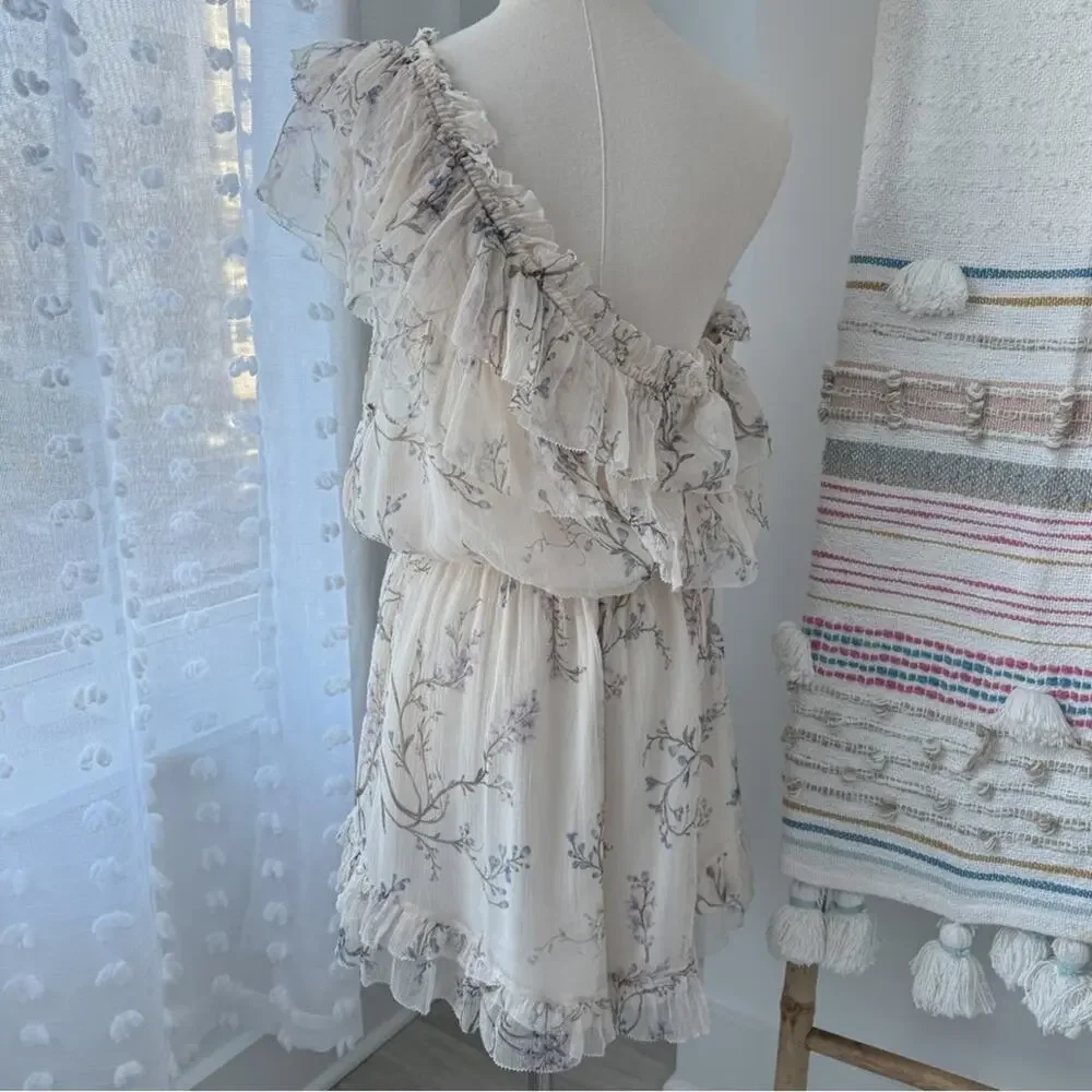 Zimmerman Beige Floral 100% Silk One Shoulder Ruffled Playsuit Women’s 3 US 10 - Picture 6 of 13